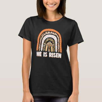 He Is Risen Leopard Rainbow Christian Jesus Happy T-Shirt