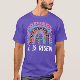 He Is Risen Leopard Rainbow Christian Jesus Happy  T-Shirt