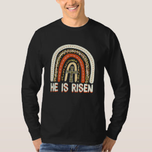 He Is Risen Leopard Rainbow Christian Jesus Happy  T-Shirt