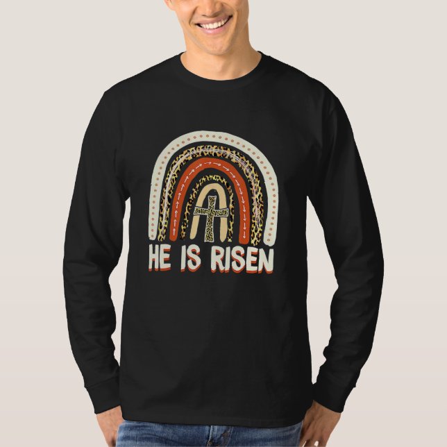 He Is Risen Leopard Rainbow Christian Jesus Happy  T-Shirt (Front)