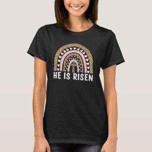 He Is Risen Leopard Rainbow Christian Jesus Happy  T-Shirt
