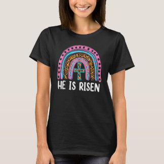 He Is Risen Leopard Rainbow Christian Jesus Happy  T-Shirt