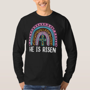 He Is Risen Leopard Rainbow Christian Jesus Happy  T-Shirt