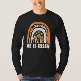 He Is Risen Leopard Rainbow Christian Jesus Happy T-Shirt
