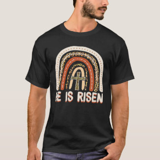 He Is Risen Leopard Rainbow Christian Jesus Happy T-Shirt
