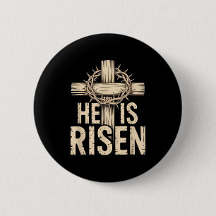 He is risen matthew 28_6 retro vintage cross happy 6 cm round badge