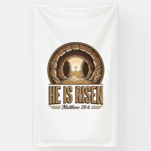 He Is Risen Matthew 28 6 Vintage Christian Design_ Banner