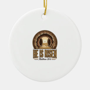 He Is Risen Matthew 28 6 Vintage Christian Design_ Ceramic Tree Decoration