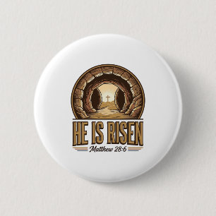 He Is Risen Matthew 28 6 Vintage Christian Design_ Cm Round Badge