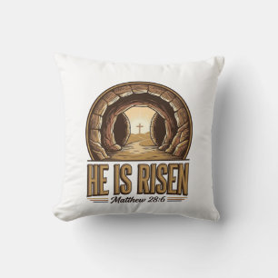 He Is Risen Matthew 28 6 Vintage Christian Design_ Cushion