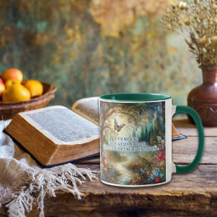 He Is Risen Matthew Verse Stained Glass Woodlands Mug