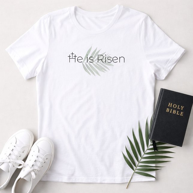 He Is Risen Minimalist 3 Crosses Palm Leaf Easter Tri-Blend Shirt (He is Risen Minimalist Christian Easter Shirt)