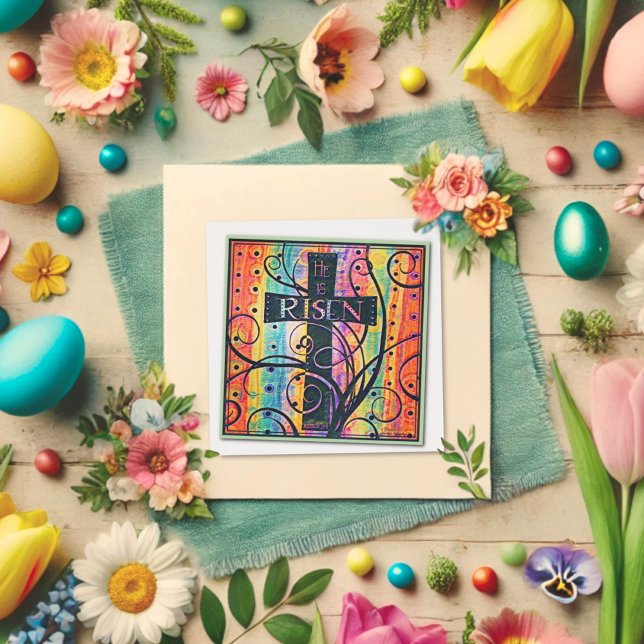 He is Risen Modern Religious Colourful Easter Card (Creator Uploaded)