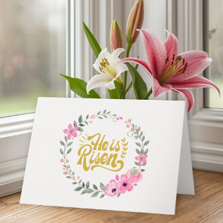 He Is Risen Personalized Christian Elegant Floral Card