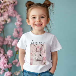 "He is Risen" Pink Bunny with Flower Baby T-Shirt