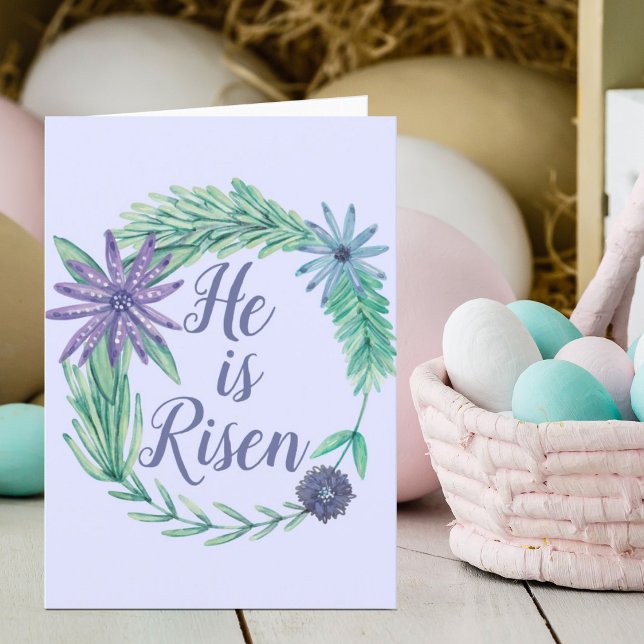 He is Risen Purple Religious Easter Bible Verse Holiday Card (Creator Uploaded)