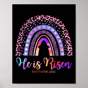 He Is Risen Rainbow Happy Easter White Christian J Poster
