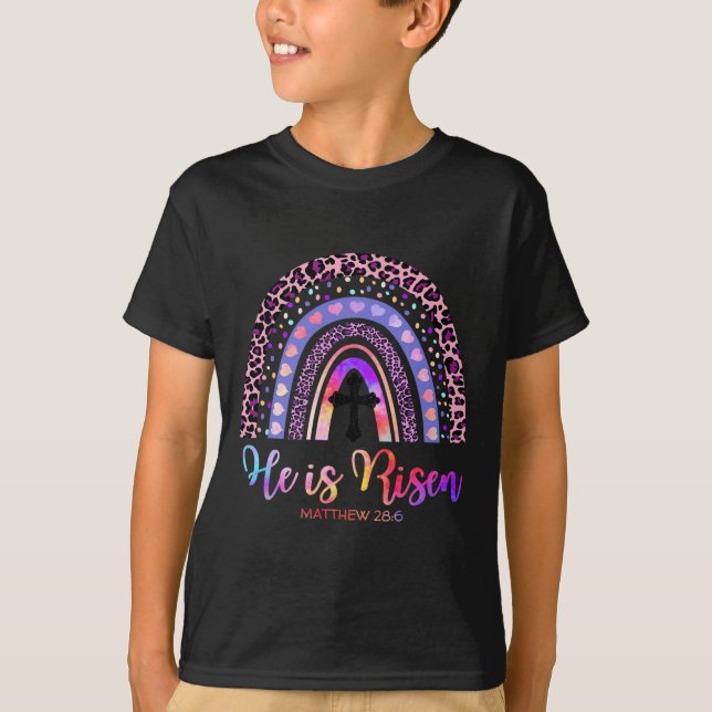 He Is Risen Rainbow Happy Easter White Christian J T-Shirt (Front)