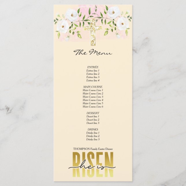He Is Risen Religious Christian Quote Sand Easter Menu (Front)