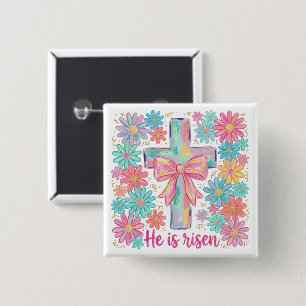"He is risen" Religious Cross  Easter 15 Cm Square Badge