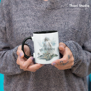 He is Risen Religious Easter Christian Cross Mug