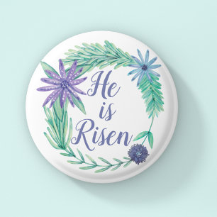 He is Risen Religious Easter Floral 6 Cm Round Badge
