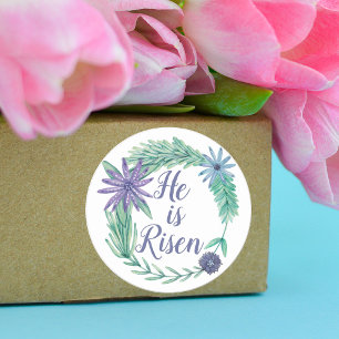 He is Risen Religious Easter Floral Classic Round Sticker