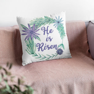 He is Risen Religious Easter Floral Cushion