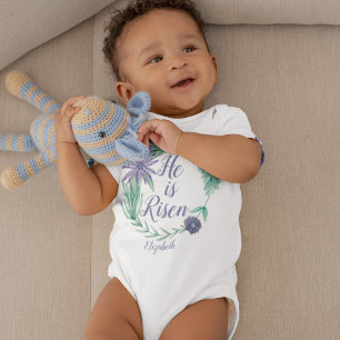 He is Risen Religious Easter Floral Personalised Baby Bodysuit