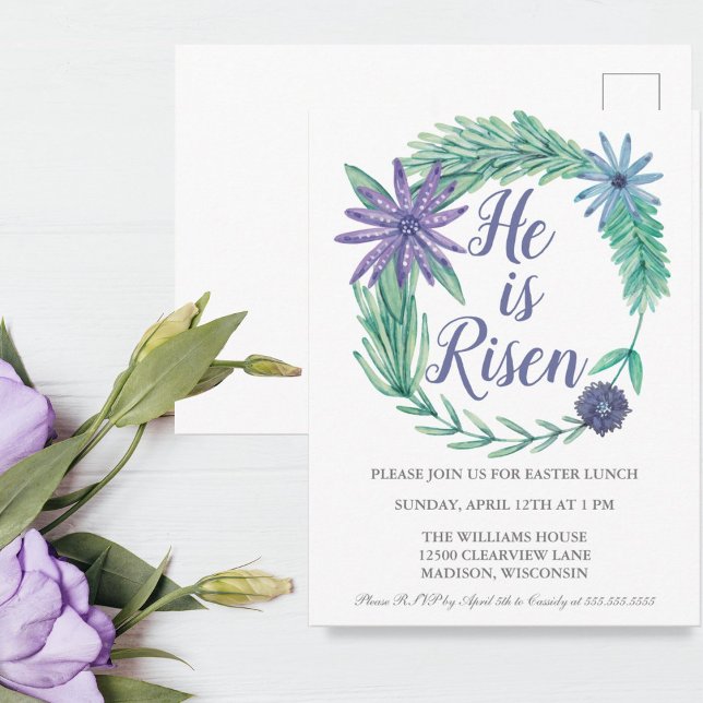 He is Risen Religious Easter Party Invitation Postcard (Creator Uploaded)