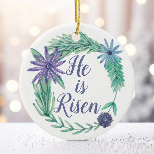 He is Risen Religious Floral Christian Ceramic Tree Decoration