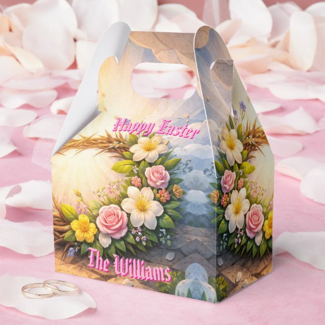 He Is Risen Religious Floral Crown Personalized Favour Box (Wedding)