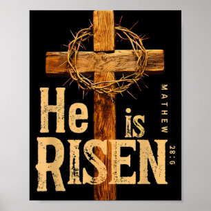 He is risen retro vintage cross happy easter  poster