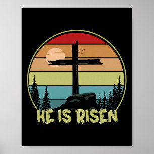 He Is Risen Retro Vintage Happy Easter Poster