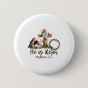 He Is Risen Sheep Lamb Cross Jesus Christian Easte 6 Cm Round Badge