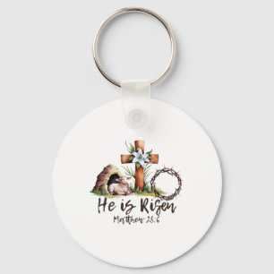 He Is Risen Sheep Lamb Cross Jesus Christian Easte Key Ring