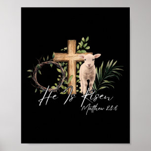 He Is Risen Sheep Lamb Cross Jesus Christian Easte Poster