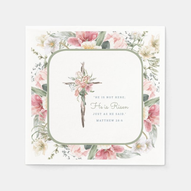 He is Risen Spring Floral Cross  Napkin (Front)