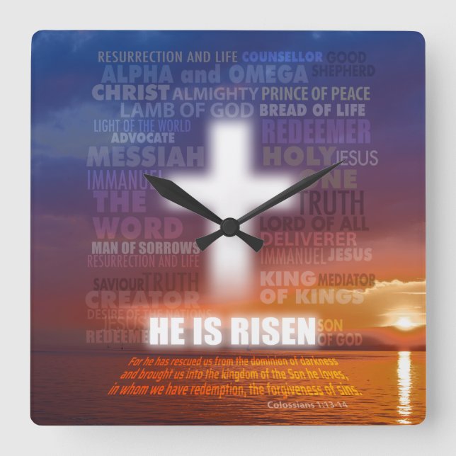 He is Risen Square Wall Clock (Front)