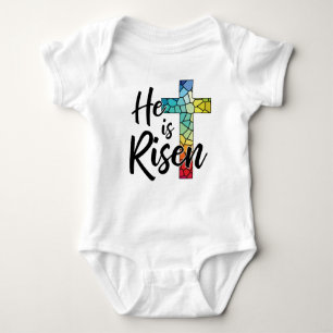 He Is Risen, Stained Glass Cross - GraphicLoveShop Baby Bodysuit