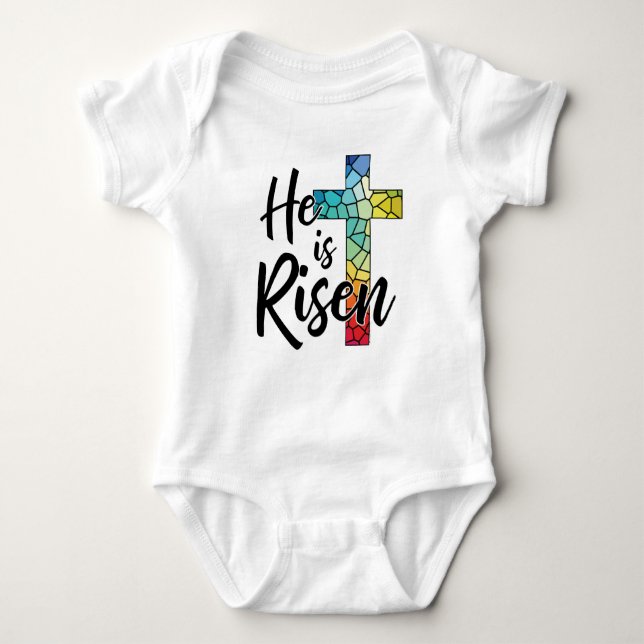 He Is Risen, Stained Glass Cross - GraphicLoveShop Baby Bodysuit (Front)