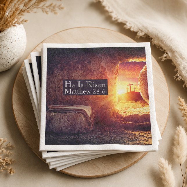 He Is Risen Three Crosses Empty Tomb Easter Napkin (Creator Uploaded)