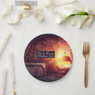 He Is Risen Three Crosses Empty Tomb Easter Paper Plate