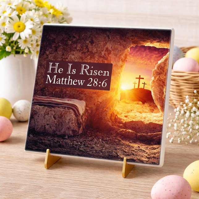 He Is Risen Three Crosses Empty Tomb Easter Tile (Creator Uploaded)