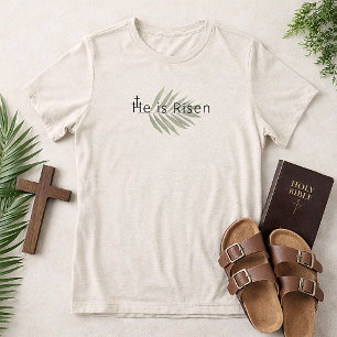  He Is Risen Three Crosses Palm Leaf Easter  Tri-Blend Shirt