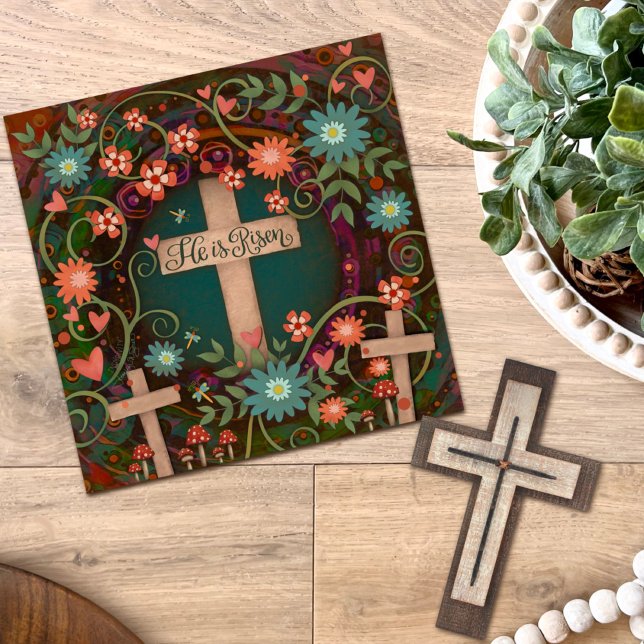 He is Risen Three Crosses Pretty Floral Easter Card (Creator Uploaded)
