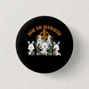 He is Risen Trendy Christian Easter Bunny Under Fa 3 Cm Round Badge