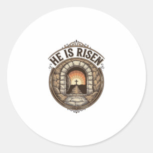 He Is Risen Vintage Easter Cross Shirt Classic Round Sticker