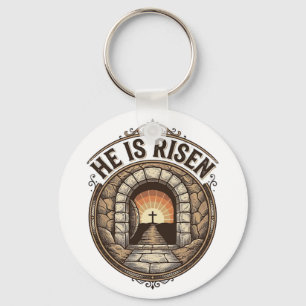 He Is Risen Vintage Easter Cross Shirt Key Ring