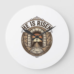 He Is Risen Vintage Easter Cross Shirt Large Clock